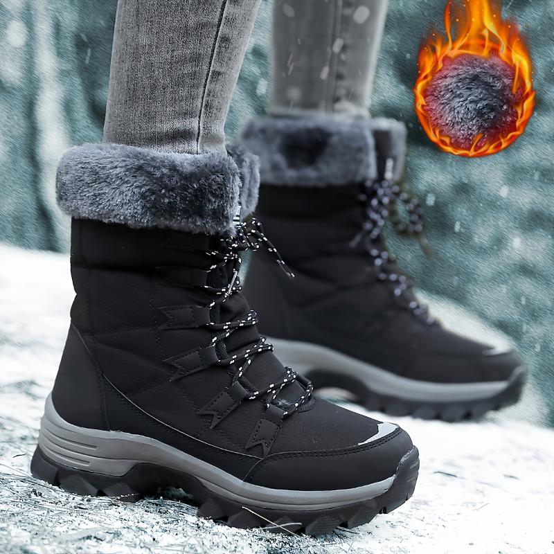 Women's Mid-Calf Boots Northern Winter Boots with Fleece Lining and Thick Sole for Warmth