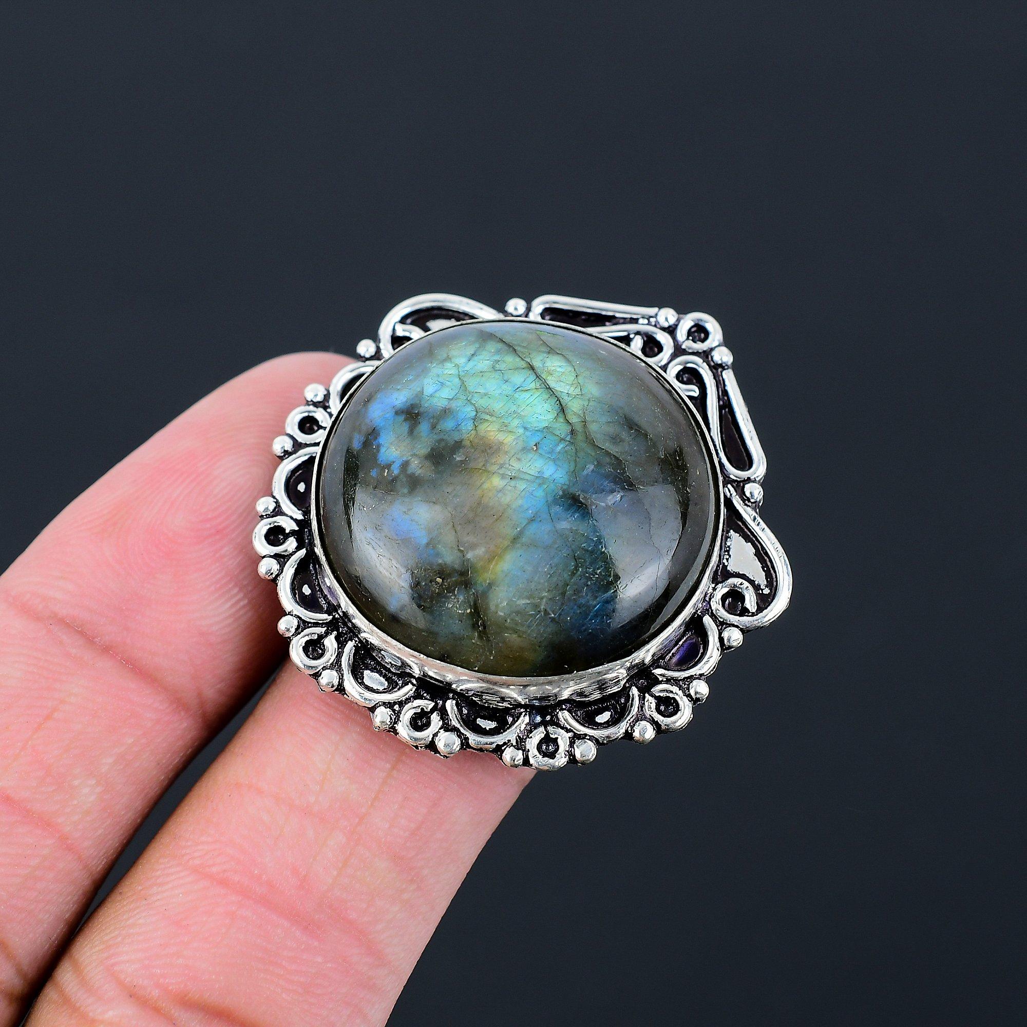 Sisters Day Deal Natural Labradorite 925 Silver Solitaire Ring Jewelry Size 7.5 7.5