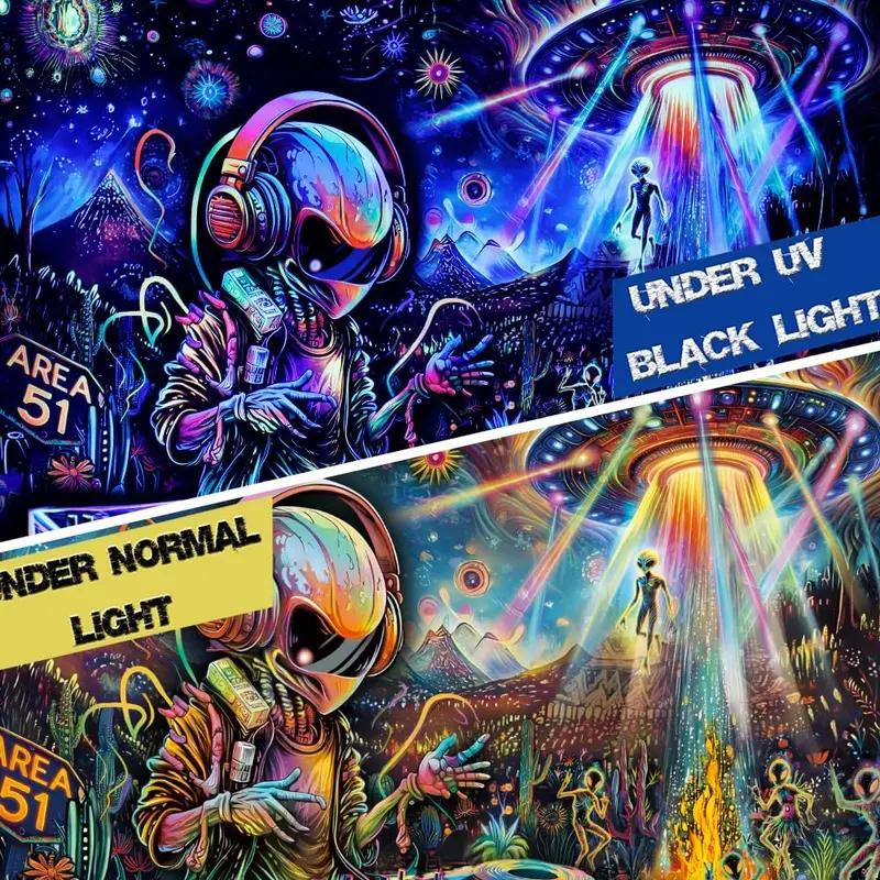 VIKAMA Trippy Alien DJ Tapestry UV Reactive Polyester Psychedelic Wall Hanging Aesthetic Dorm Decor for Bedroom