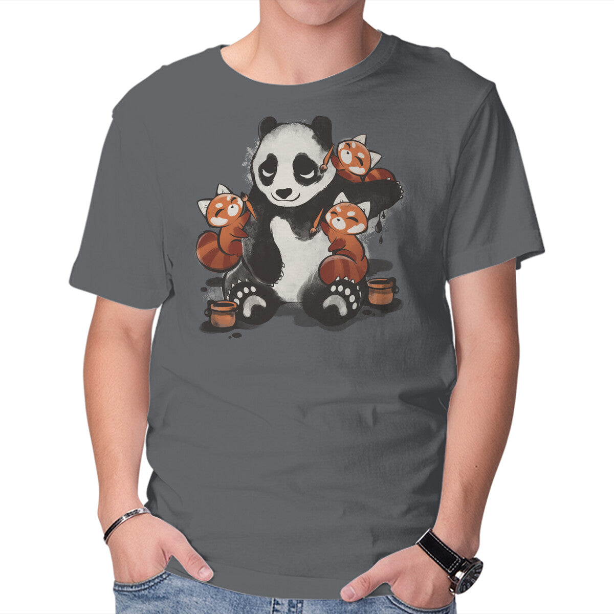 Unisex Crew Neck T-Shirt Panda Tattoo Graphic Short Sleeve Casual Tee L