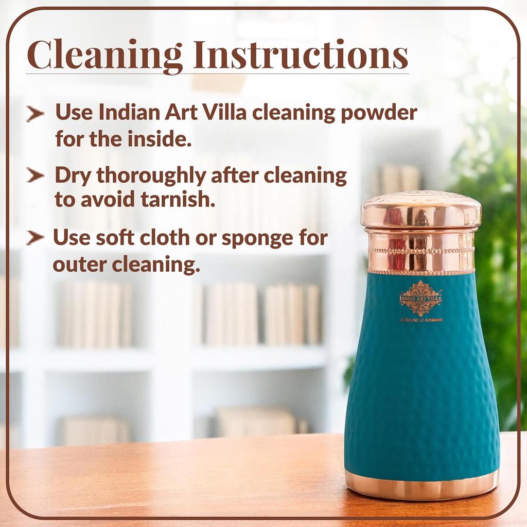 Медная бутылка (950 мл), Copper Water Bottle (Sky Blue Silk Finish), Indian Art Villa
