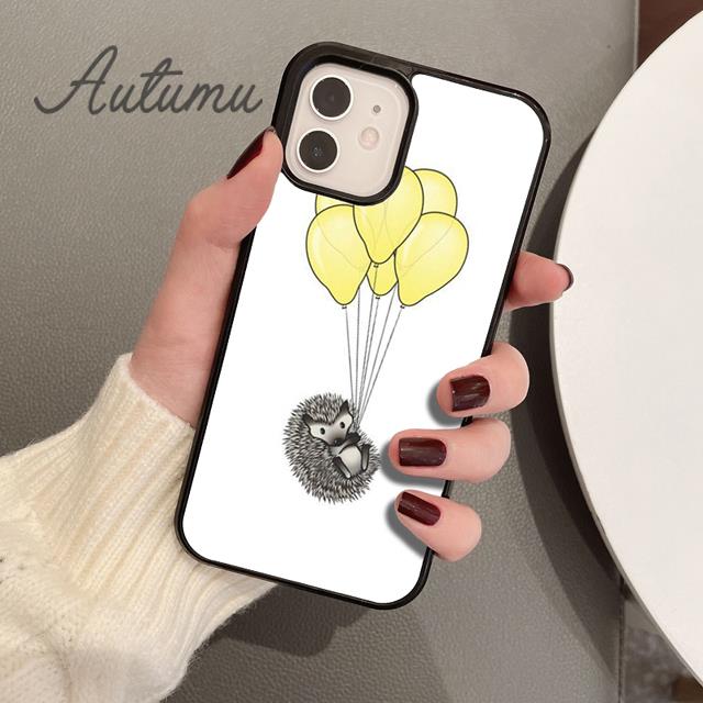 Hedgehog and Balloon Phone Case for iPhone 11 12 13 14 Pro Max Mini X XR XS SE 2020 6S 7 8 Plus Samsung Galaxy S21 S22 Shell
