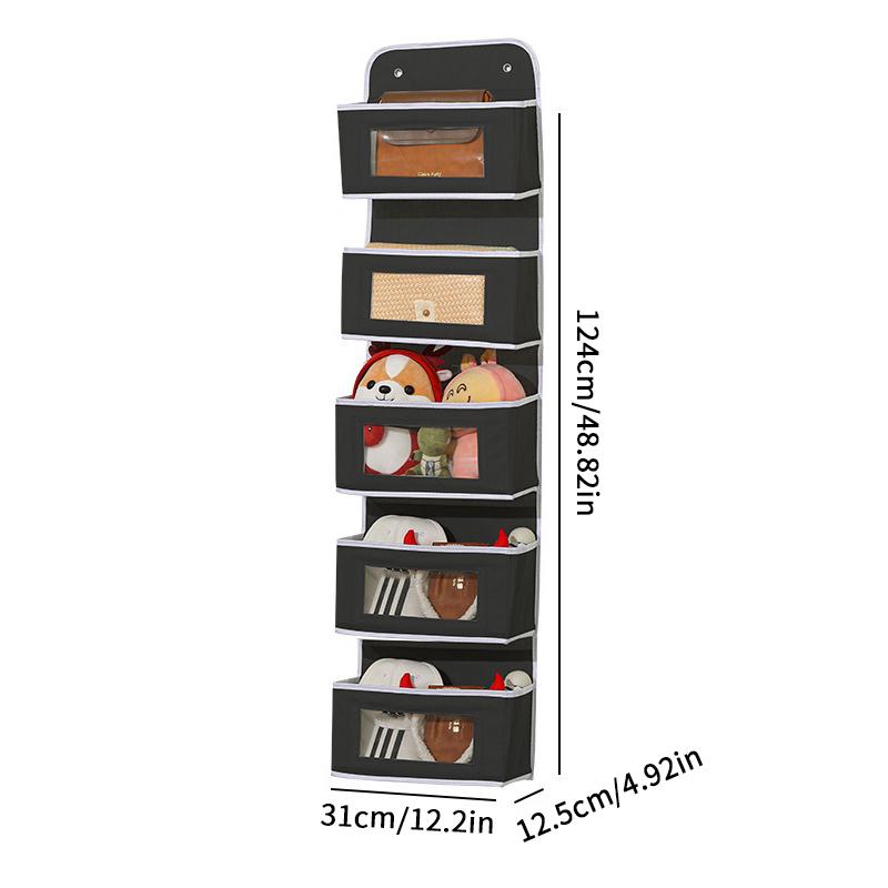 

Versatile Gray Wall-Mounted Storage Organizer Multi-Compartment Fabric Hanging Bag With Viewing Window Hooks For Office, Closet 5 grid чёрный