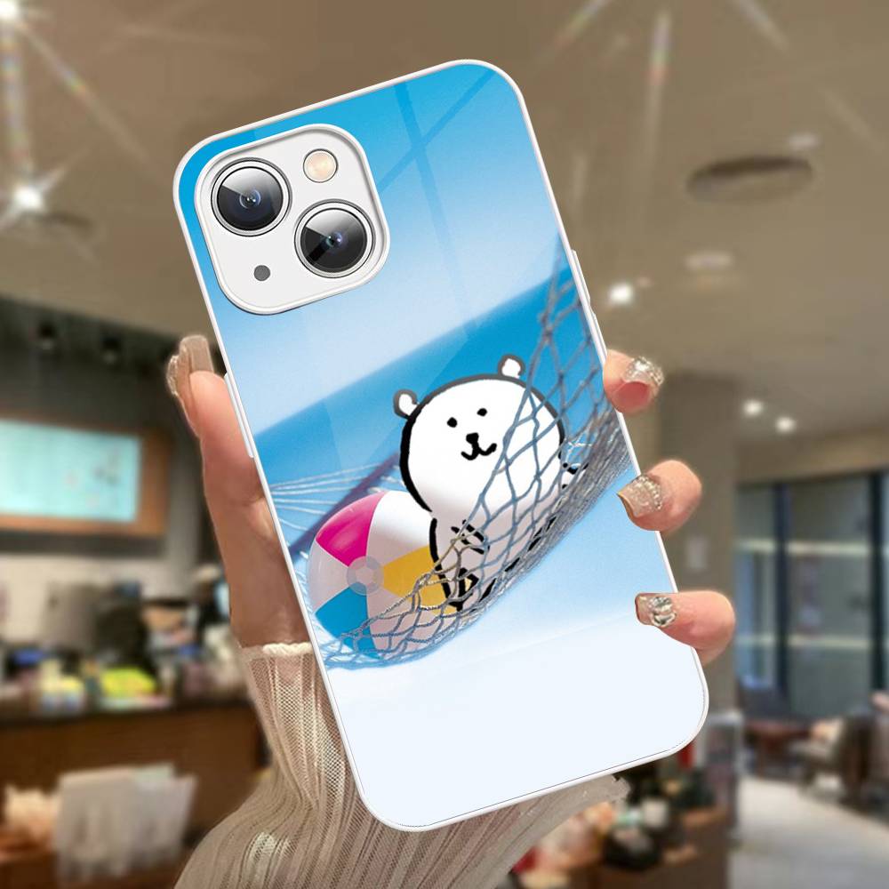 Cute White Joke Bear For IPhone 14 13 12 Mini 11 Pro XS Max X XR 14 Plus Tempered Glass Cover