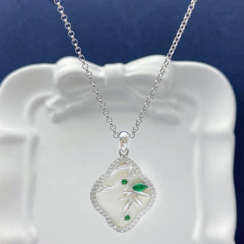 2025 New Chinese Style S925 Sterling Silver Seashell & Bamboo Leaf Pearl Choker Necklace S925 Silver