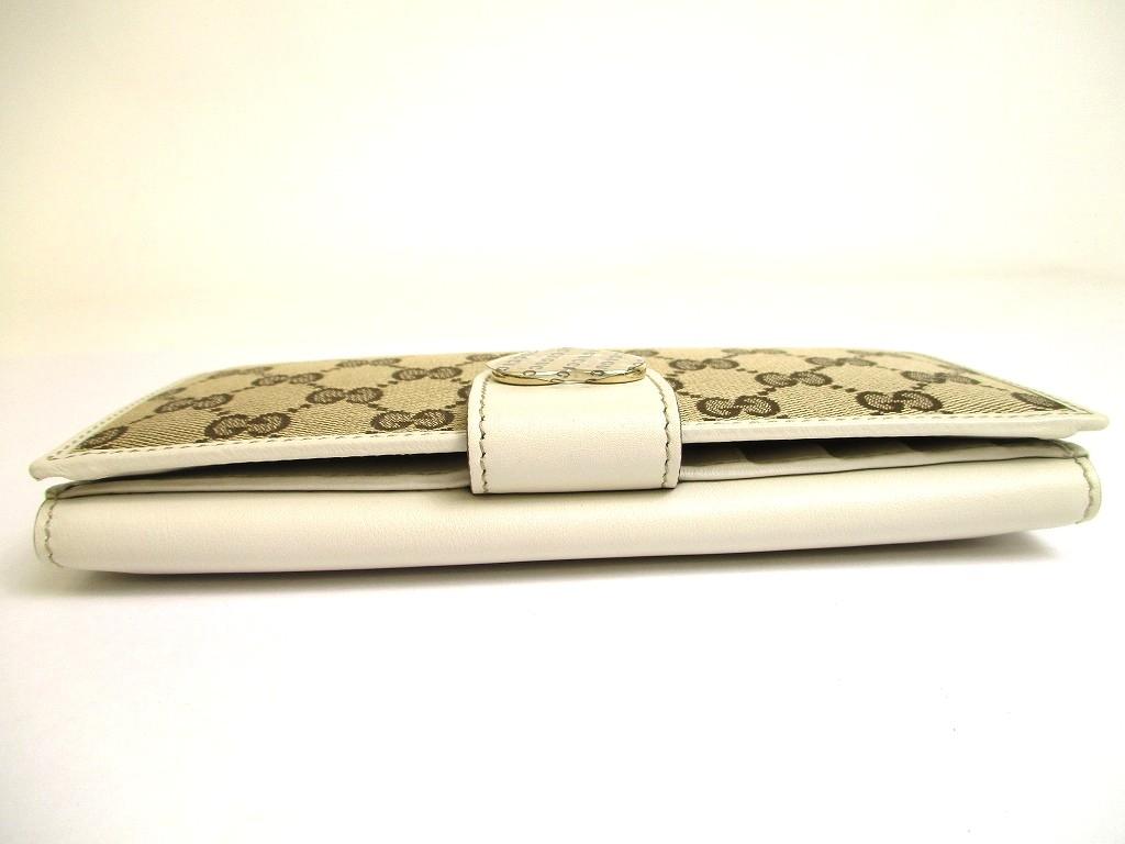 Authentic GUCCI Beige GG Canvas White Leather Heart Motif Flap Wallet #a710  Refurbished