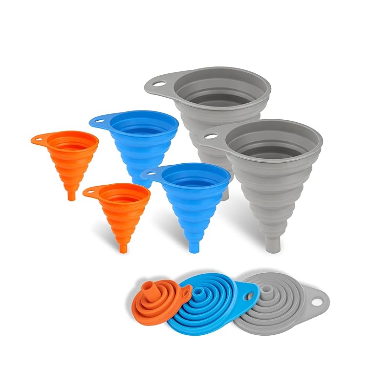 Kitchen Funnels for Filling Bottles, Silicone Small and Large Funnel Set, Foldable Silicone Collapsible Funnels for Filling Water Bottle Liquid, 6