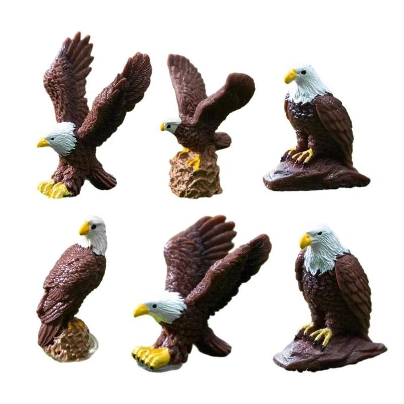 6 Stück Simulierte Weißkopfseeadler-Miniaturen - Harz-Ornament Für DIY-Terrarium, Auto & Schreibtischdekoration
