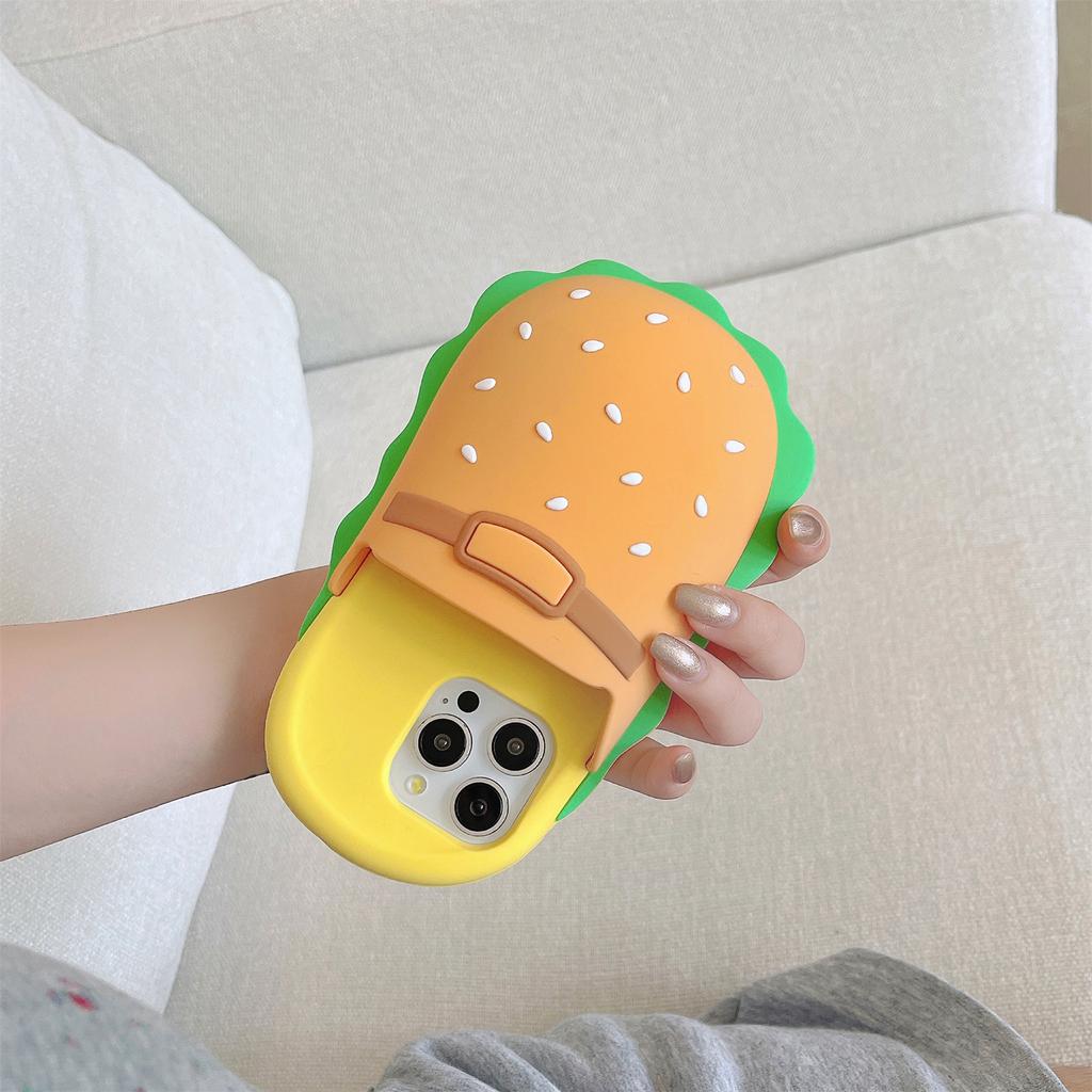 For iPhone 16 Pro Max Silicone Case Cute Hamburger Slipper Design Shockproof Phone Back Cover
