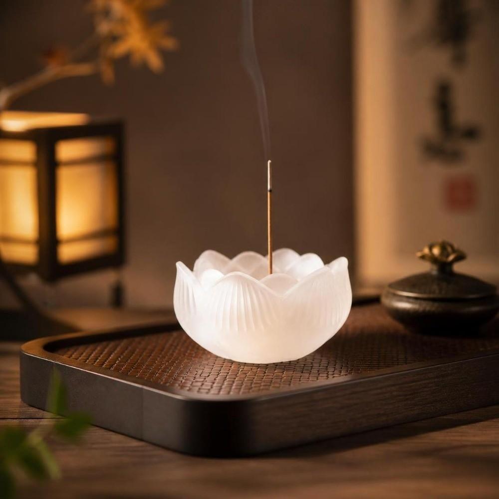 Crystal Glass Lotus Incense Burner 9 Hole Lotus Censer Holder Yoga Meditation