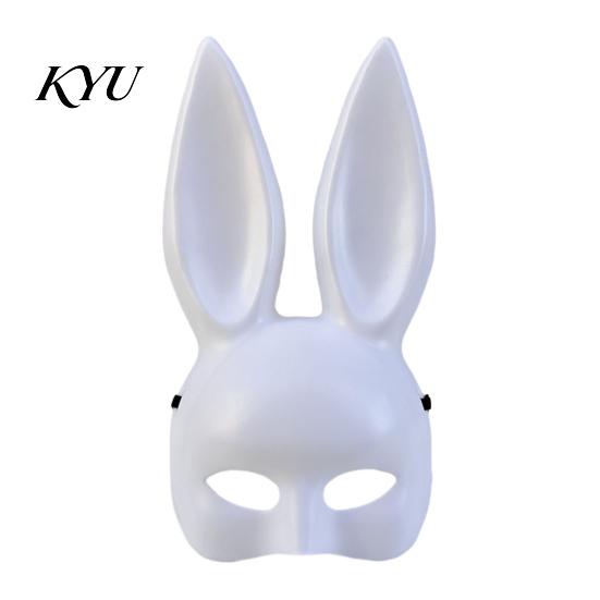 Funny Cartoon Rabbit Mask Halloween Bunny Half Face Mask, Costume Prop with Long Ear Strap Ears, Plastic Cosplay for Adults, Masquerade Party