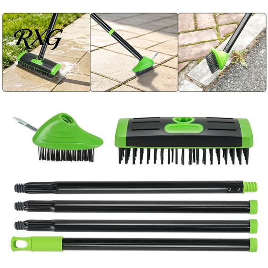 Driveway Crack Cleaning Tool 3-in-1 Deck Brush, Floor Scrub Brush with Long Handle, Detachable Patio Paver Joint Cleaner Weed for Outdoor Stone