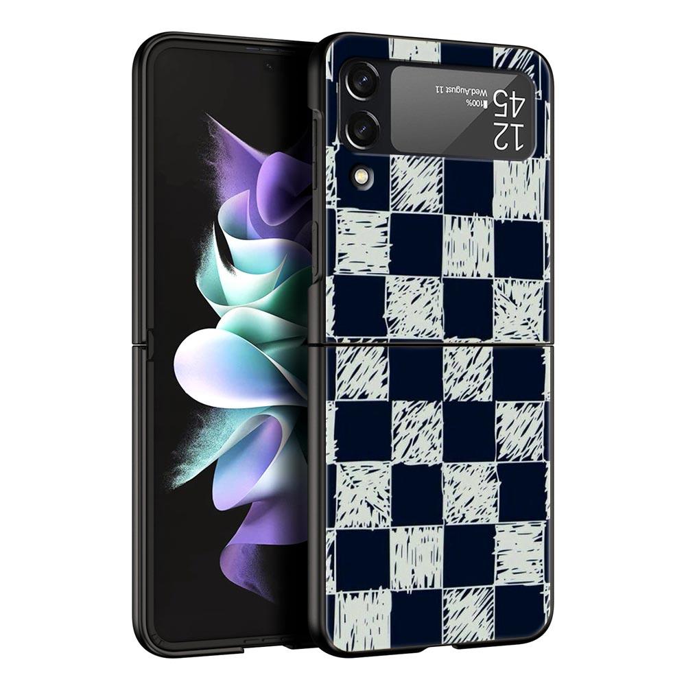 Schachbrett karierte Schachbrett Handyhülle für Samsung Galaxy Z Flip 3 4 5 6 Faltbar Für Samsung Z Flip4 Flip5 PC Hartschalenhülle