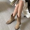 Autumn Winter Women Western Ankle Boots Fashion Slip On Thick Heel Shoes Ladies Elegant Pleated Short Booties