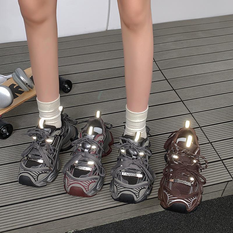 [Fanfna] Platform Dad Shoes Women's Trendy Cool 2025 Autumn New Heightening Double Lace-up Fashion Casual Sports Shoes