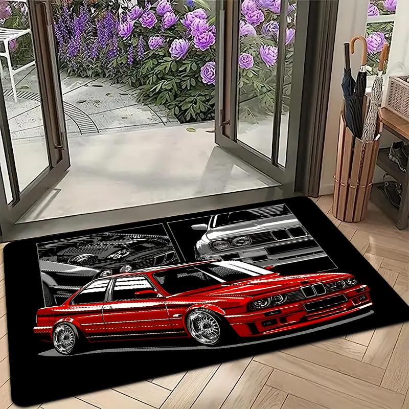 VIKAMA Stylish Sports Car Door Mats Indoor/Outdoor Area Rugs Soft Anti-Slip Floor Mats For Car Enthusiasts and Home Decor 40cm x 60cm