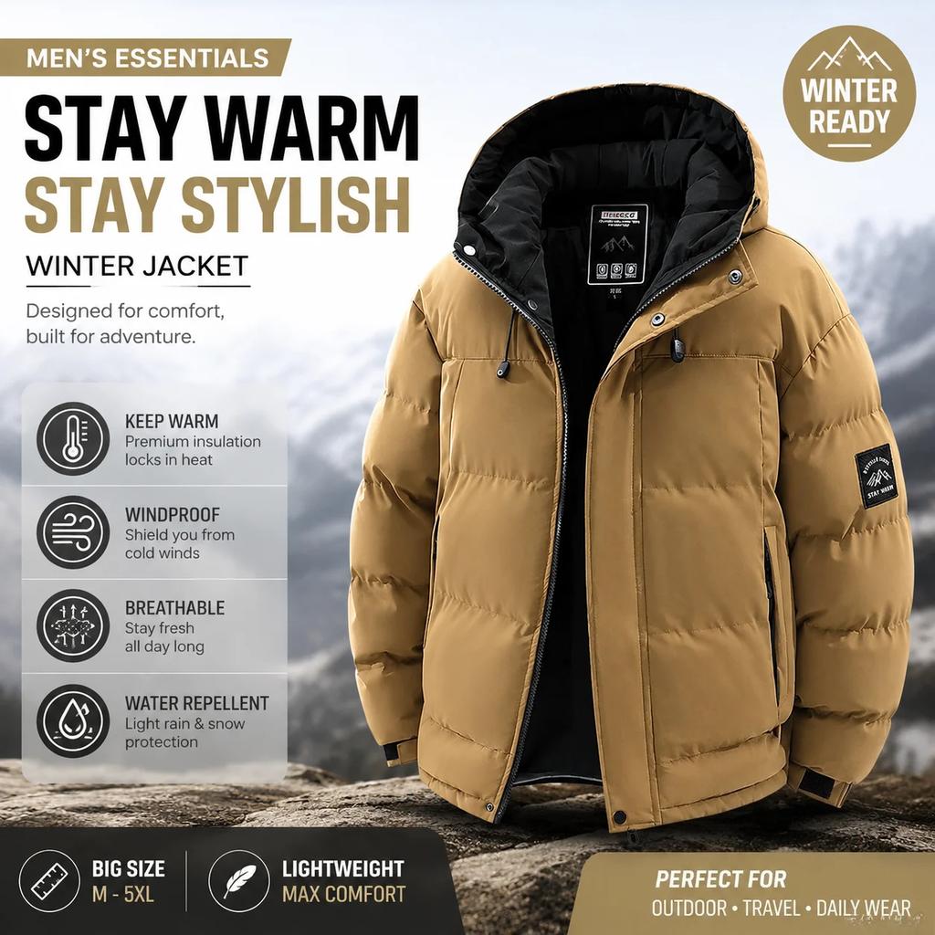 Casual Quilted Winter Jacket with Hood and Thermal Padding