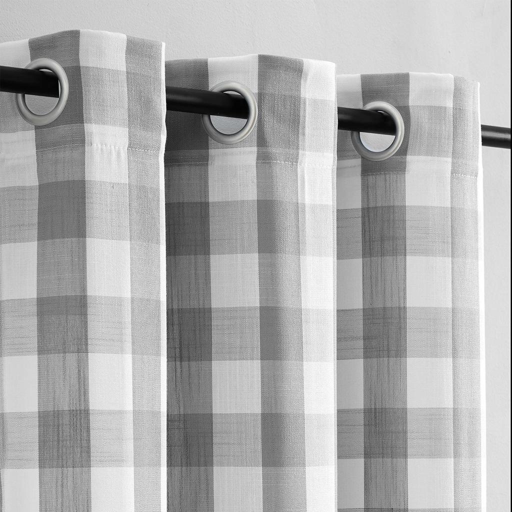 Natural Country Style Grey Checkered Grommet Top Curtains and Sheers for Living Room or Bedroom
