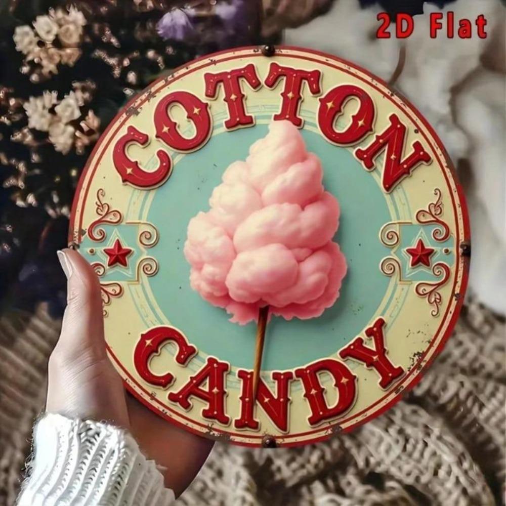 Vintage Round Aluminum Tin Art Sign 7.8 Inch Pink Fluffy Cafe Decor Gift