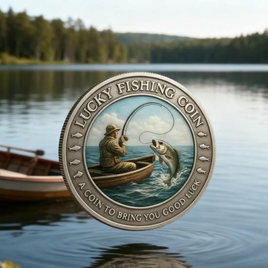 1/2Pcs Lucky Fishing Coin Bring You Good Luck Fishing Token Metal Carving Souvenir Coin Badge Decoration Dad Fishermen Fishing Enthusiasts Gift