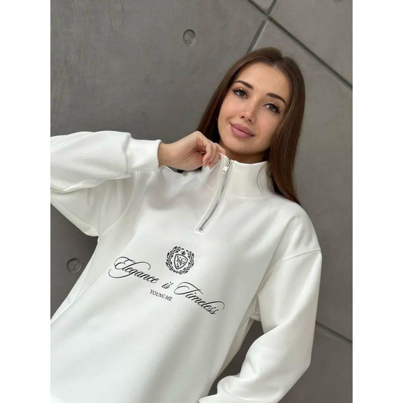 

Printed Top Western Style New Fashion Casual Loose Stand Collar Half Zipper Letters Print Long sleeve Hoodie White (thin/thin) 2XL