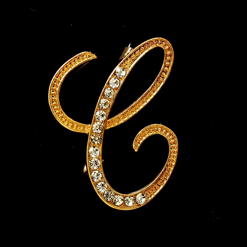 [HS]1Pc Fashion Rhinestone 26 English Letters Pin Golden Color Brooch Women Personality Clothing Accessory Trendy Gift