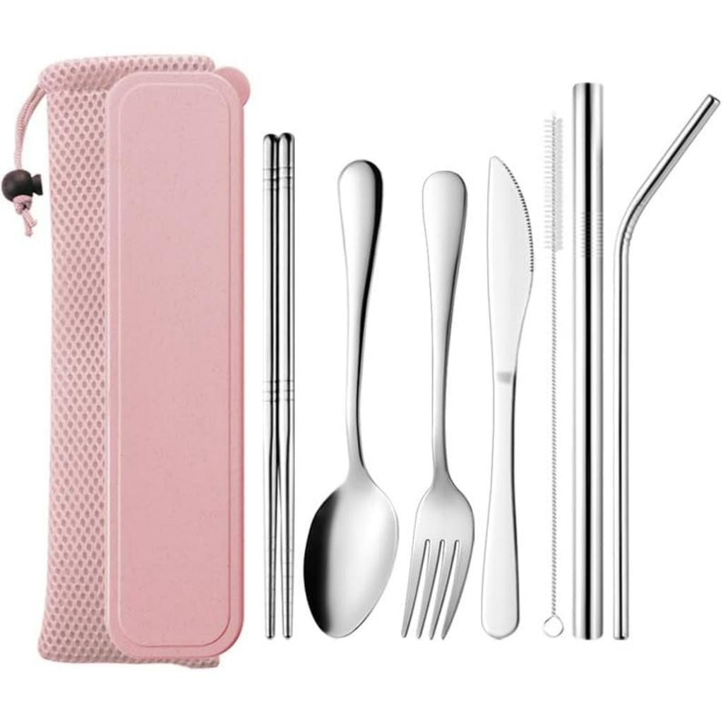 Portable Silverware Set With Case Stainless Steel Design Durable Mirror Polished Smooth Easy To Carry For Outdoor Camping Picnic Include Utensils