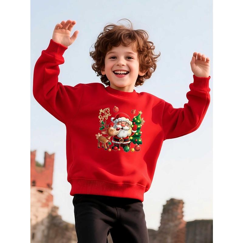 Weihnachtspullover mit Weihnachtsmann & Rentieren - Warmes, dehnbares Langarm-Rundhals-Pullover, Lässiger Winterpullover für Weihnachtsfeier-Outfit,