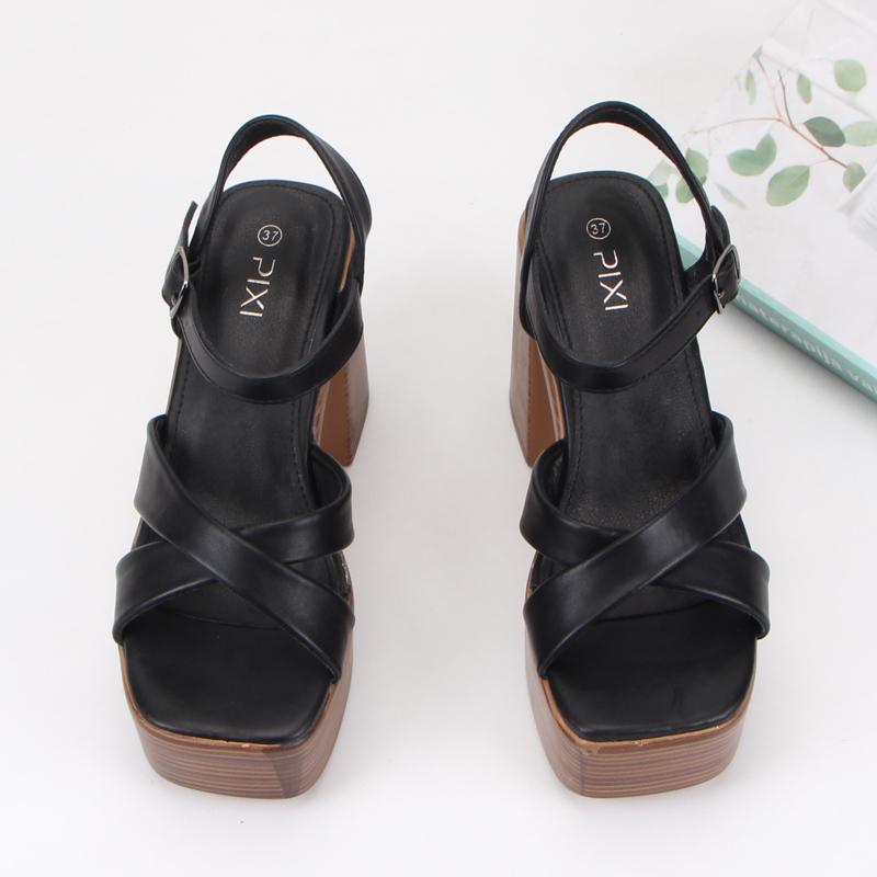 Fashion Black Platform Sandals 2025 Summer High Heels Female Shoe Open Toe Cross Espadrilles High-heeled Girls Fashion Block Peep Rome P