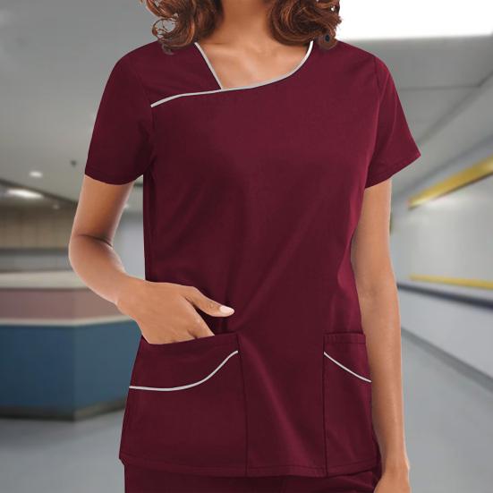 2 ks/sada Uniformní oblek zdravotní sestry Jednobarevný Nemocniční pracovní oblek s krátkým rukávem v pase s elastickým páskem pro zdravotníky