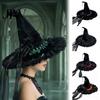 Halloween Home Decor Witch Hat for Women, Large Black Velvet Wizard with Costume Props Parties Mesh Ruffle Brim Adults Costume, Cosplay Party