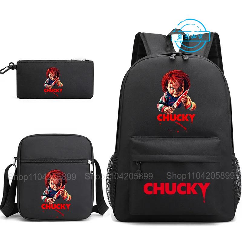 3 stuks Kinder Speel Chucky Rugzakken Studenten Tiener Schooltassen Jongens Meisjes Cadeau Schooltassen Etui Schoudertassen Reistas 12 inches
