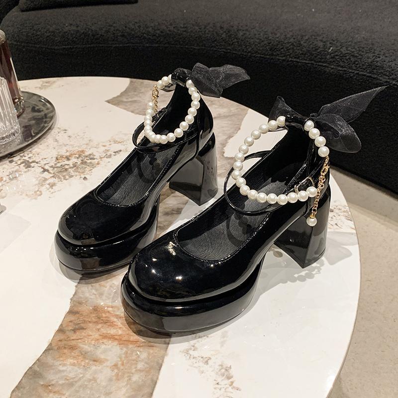 Designer Women Mary Jane Shoes Elegant Thick High Heel Dress Single Shoes Ladies Platform Leather Pumps