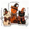 Rustic Gothic Halloween Decor Set with Witch Cat and Moon Figurines for Autumn Tabletop Mantel Display Wooden Craft