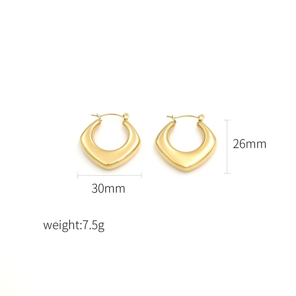 18K Gold Titanium Steel Geometric Exaggerated Earrings Rhombus Smooth Hollow Earrings High-End Light Luxury