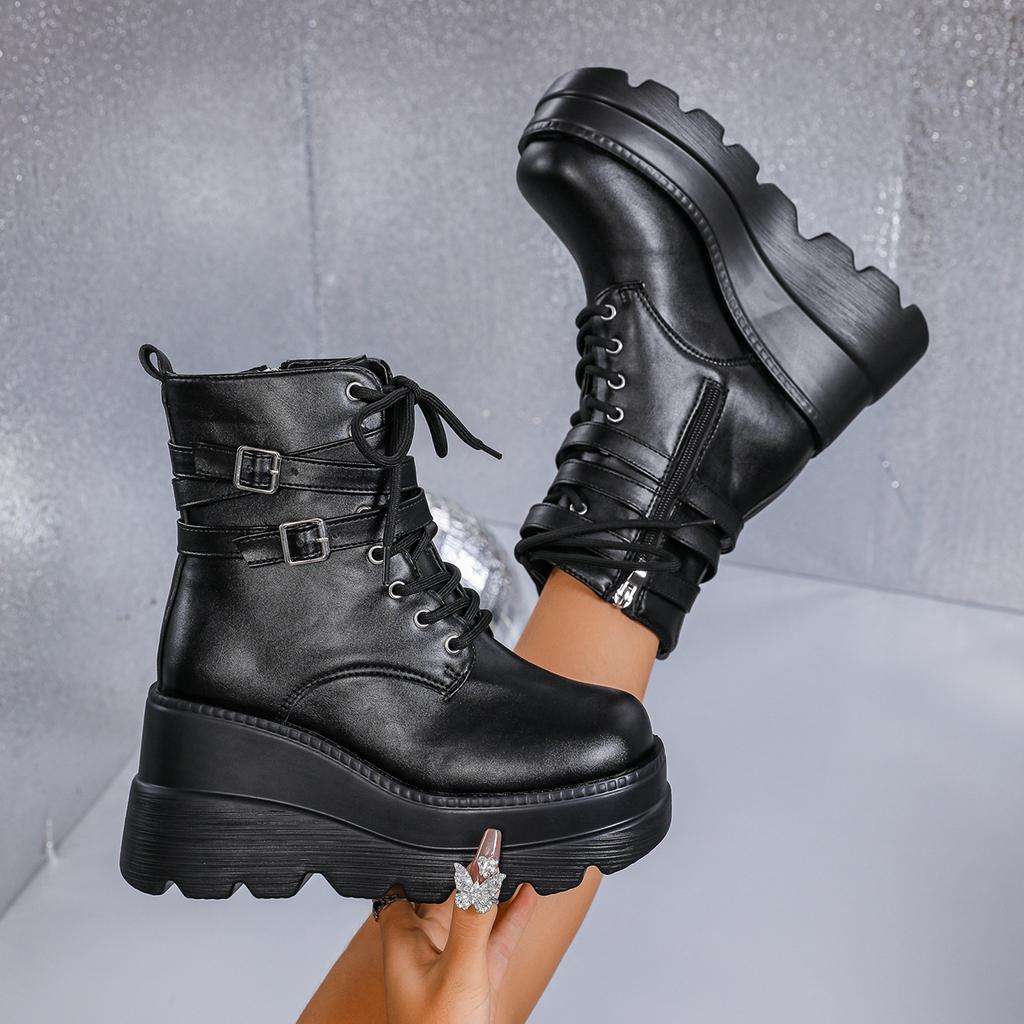Wedge Heel Heightening Shoes Muffin Sole Martin Boots Autumn British Style Side Zipper Short Boots Women's Short Fashion Boots