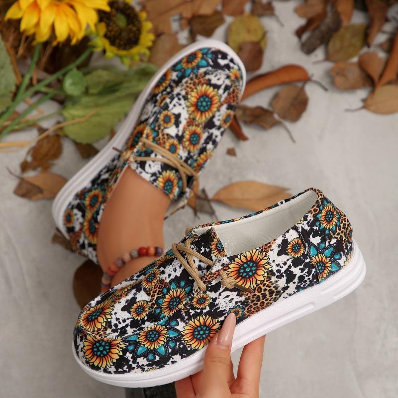 Fashion 2025 Women Sneakers Lightweight Floral Print Canvas Shoes Comfy Walking Flat Sneakers Women Slip-on Round Toe Casual Shoes Women