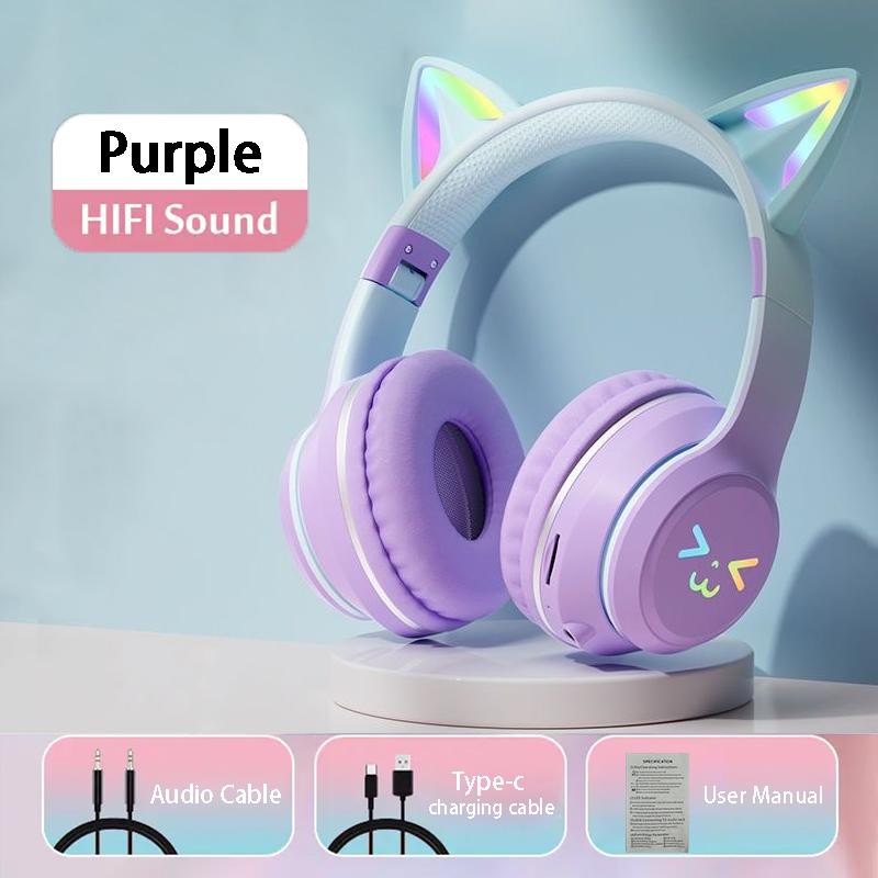 Słuchawki RGB Glow Bezprzewodowe Słuchawki 5.3 Kocie Uszy Bluetooth Słuchawki Sportowe Bluetooth Odtwarzacze MP3 Mikrofon Wyprzedaż Zestaw Słuchawkowy Gamer