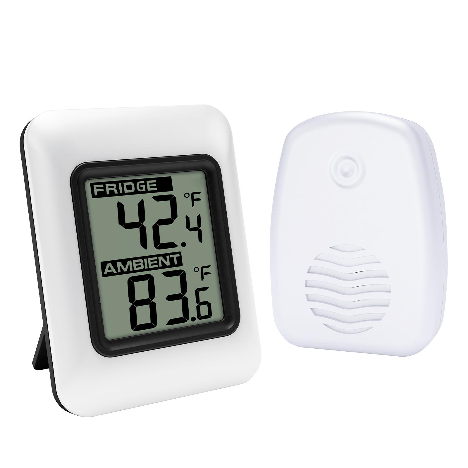 Wireless Refrigerator Digital Thermometer with Remote Sensor - Mini Fridge Temperature Monitor Large LCD Display Alarm Alert белый