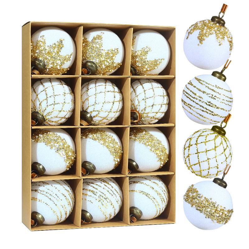 Painted Plastic Christmas Tree Ornaments Set - 8cm Balls Available in 9pcs or 12pcs