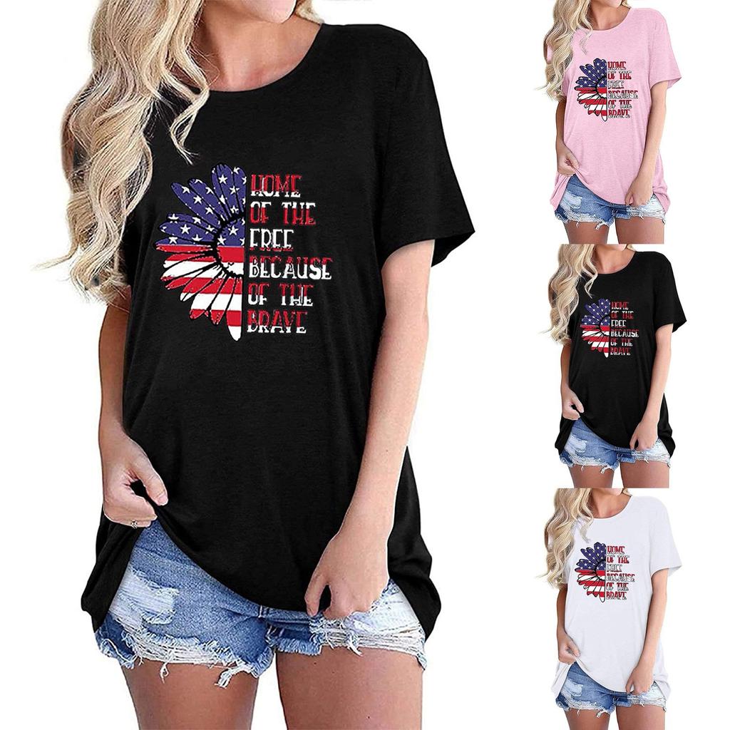 Women Casual Independence Day Printing Round Neck Loose Tops T-shirt Blouse