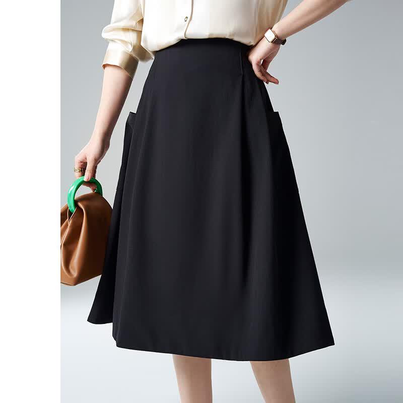 Wudao Elegant High-Waist A-Line Midi Skirt