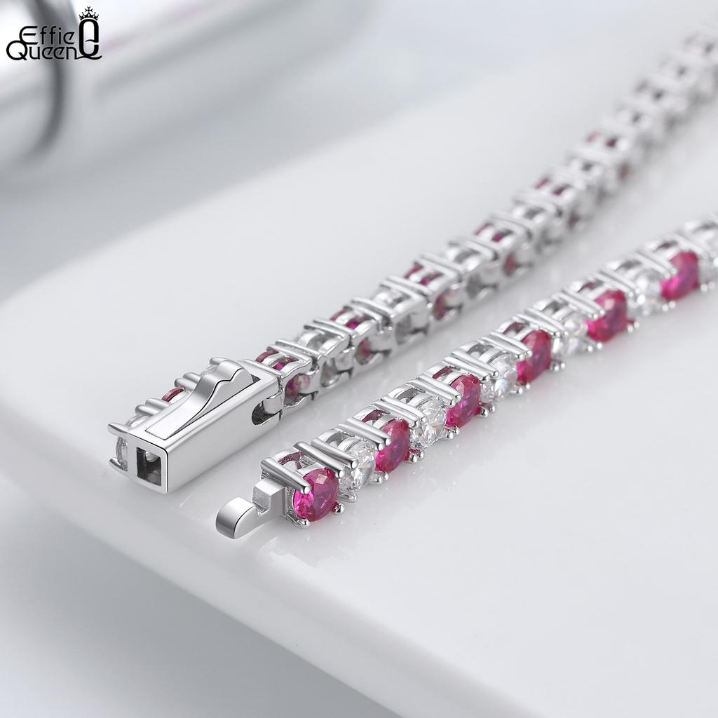 EFFIE QUEEN 3mm Pavé Roter Rubin Rundschliff Tennisarmband 925er Sterlingsilber Zirkon Diamant Armbänder Hochzeits Schmuck Geschenk SB138
