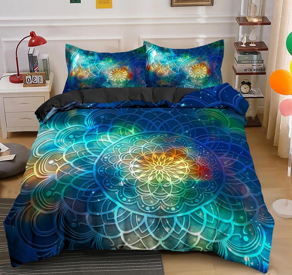 King Size Mandala Duvet Cover Queen King Quilt Cover Psychedelic Bohemian Luxury Bedding Set 3 Piece Set With 2 Pillowcases