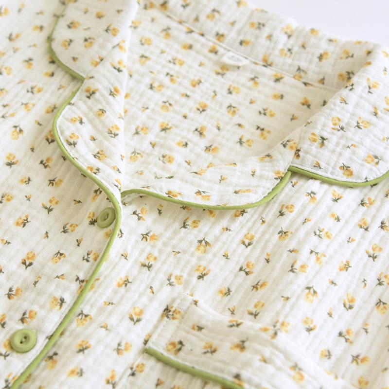 Women's Summer Cotton Gauze Pajama Set - Short Sleeve Top and Shorts