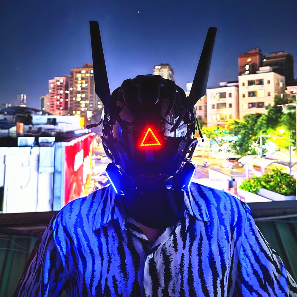 Maska Punkowa Okrągła Lampa Maska Kaskowa Cosplay dla Mężczyzn i Kobiet, Fajny Maskotka Techwear, Pełnotwarzowa Maska Akcesorium do Kostiumu