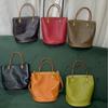 Retro Genuine Leather Bucket Handbag: Women's Vegetable-Tanned Cowhide Shoulder Bag with Large Capacity