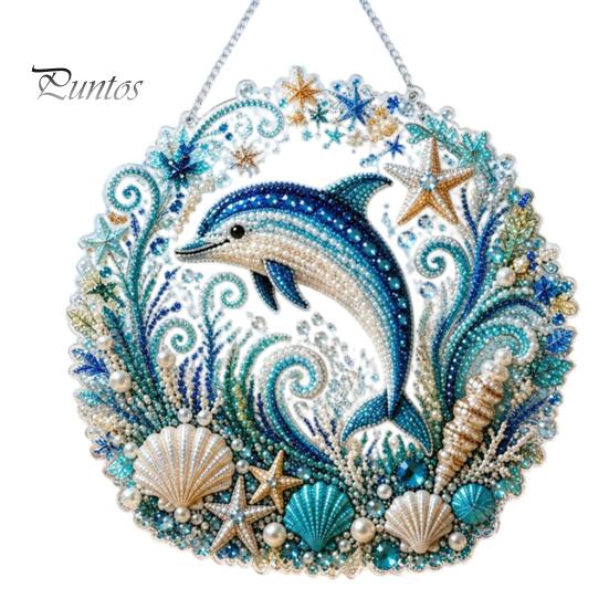 Beach Style Home Decor Coastal Faux Pearl Painting Kit, Ocean Theme Art DIY Sparkling Gemstone Crafting Sea Animal Ornament Craft Kit for Adults