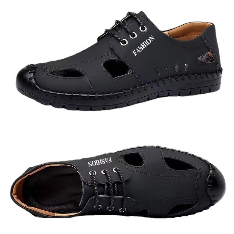 Summer sandals men's soft-soled soft-sided beach shoes casual breathable driving shoes non-slip leather-faced bag head shoes men