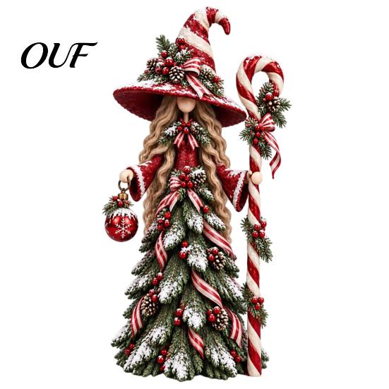 Christmas Witch Collectibles Santa Claus/Snowman/Witch Figurine with Tree Skirt Design, Table Centerpiece Indoor Party Ornaments for Christmas, Resin